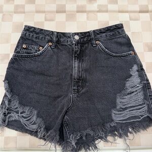 Topshop Charcoal Frayed Jean Shorts